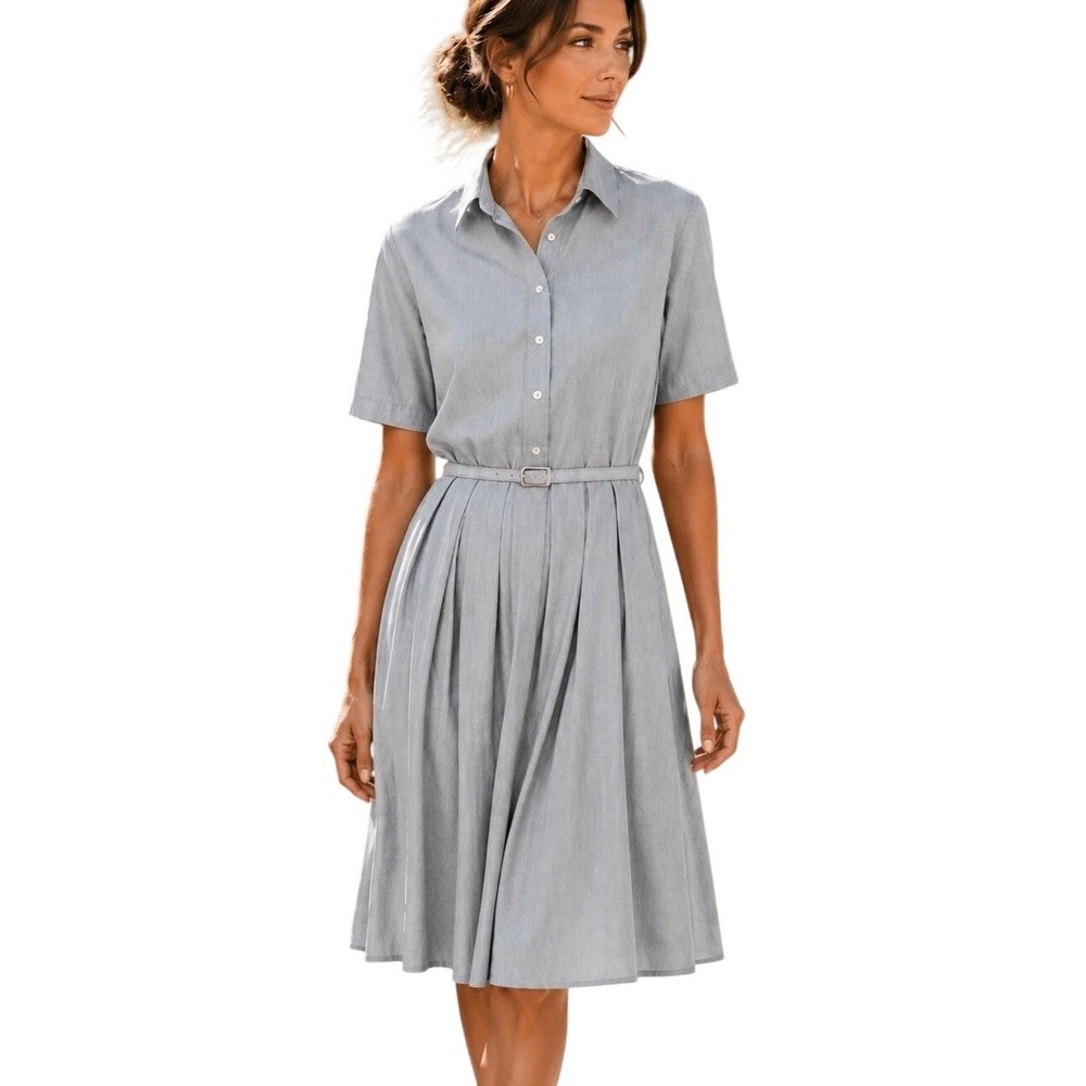 LAUREN RALPH LAUREN FIT & FLARE Blue Chambray Dress 10 Preppy‎ Classic